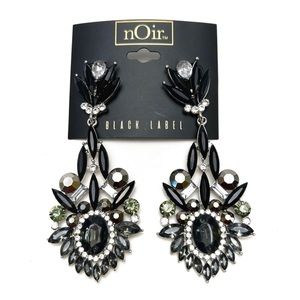 NOIR Black Label Crystal Rhinestone Drop Dangle Statement Earrings NEW